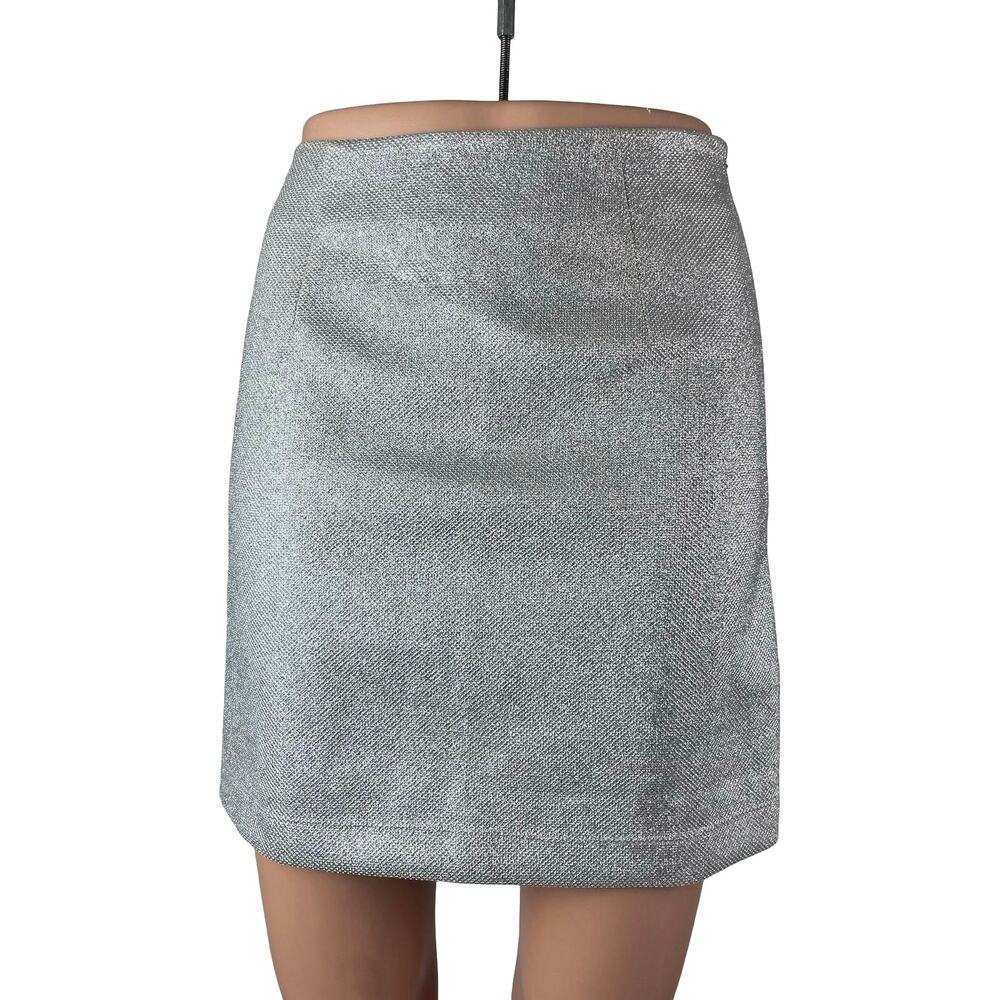 Meshki Silver Sparkly Glitter Shimmer High Waisted Pencil Mini Skirt Size XS